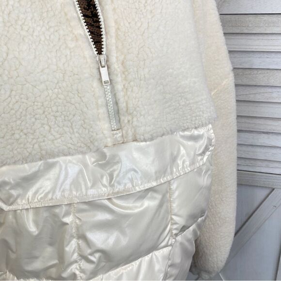 Fabletics Nelly Mixed Media Teddy Pullover Jacket Cream XL Half Zip - Picture 8 of 15